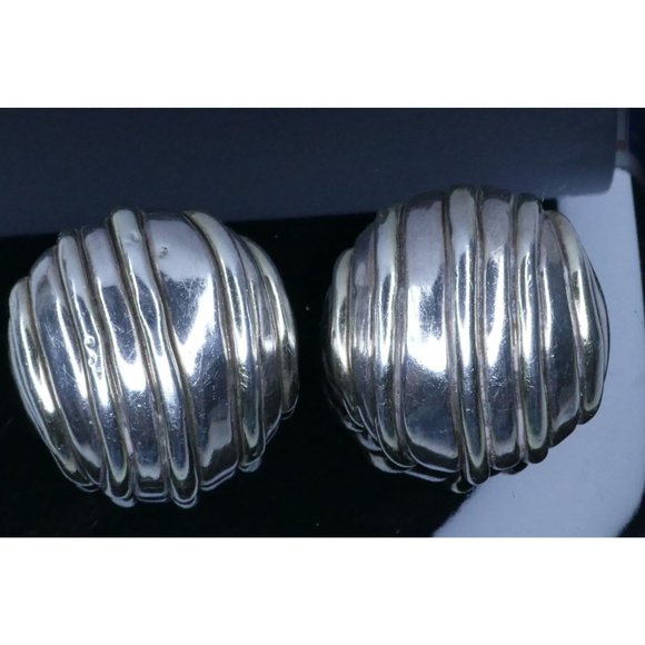 Signed Frederick Jean Duclos Bold Sterling Silver Electroform Striped Dome Earri - Picture 1 of 14